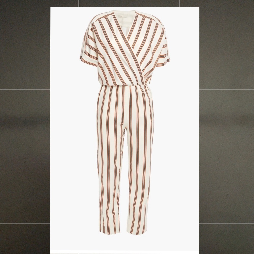 Maje Pieni wrap-effect striped twill jumpsuit, size 36 (Ivory)